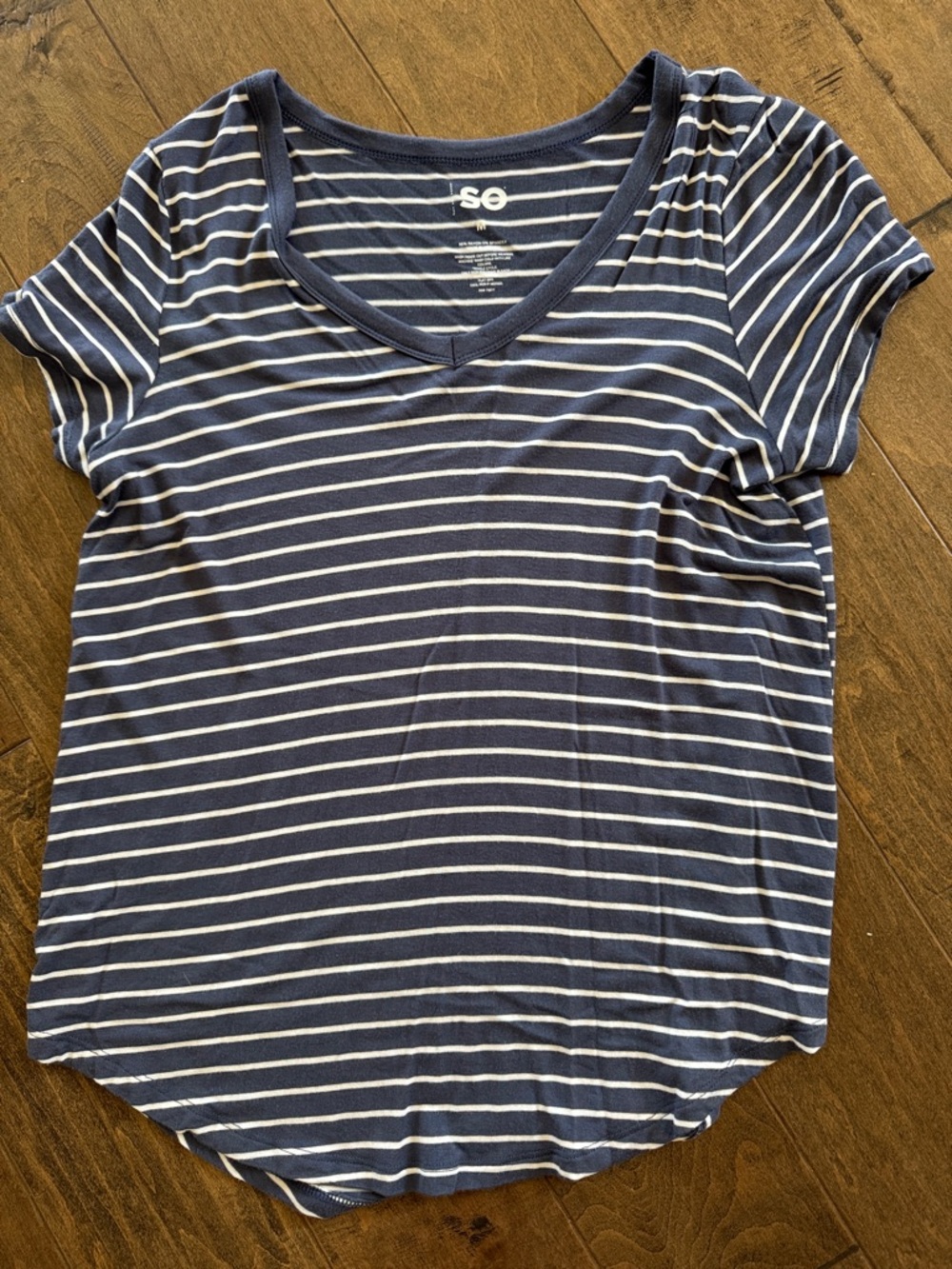 SO Navy and White Striped V-Neck Short Sleeve Tee